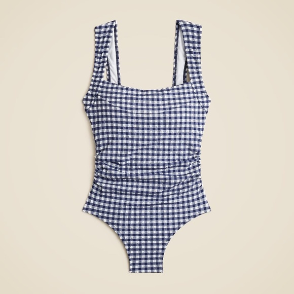 NWT! J. CREW Nia Ruched Squareneck One-Piece Blue White Dark Evening Swimsuit 18 - Picture 1 of 16